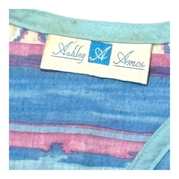 Ashley Ames Vintage Nightgown Southwest Robe Pastel Stripes & Short Sleeves SEE - Picture 2 of 8